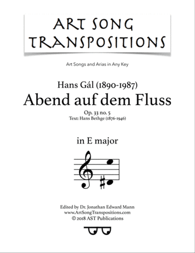 GĂL: Abend auf dem Fluss, Op. 33 no. 5 (transposed to E major)