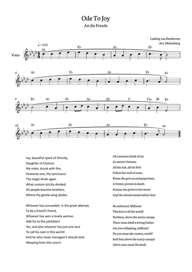Beethoven - Ode To Joy for voice with chords in Ab (Lyrics in English)