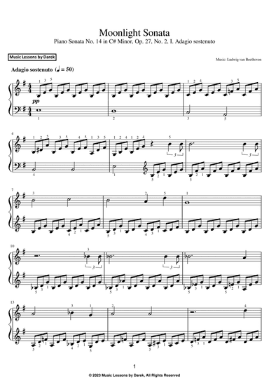Moonlight Sonata (EASY PIANO) Piano Sonata No. 14 in C# Minor, Op. 27, No. 2, I. Adagio sostenuto
