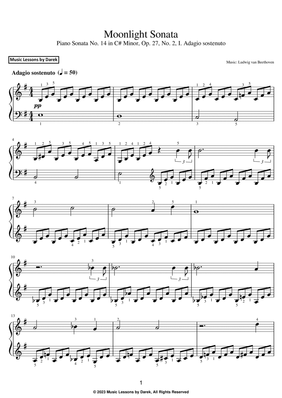 Moonlight Sonata (EASY PIANO) Piano Sonata No. 14 in C# Minor, Op. 27, No. 2, I. Adagio sostenuto