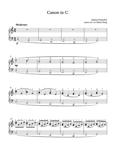 Canon in C for easy piano