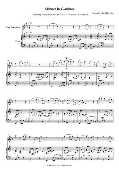 Minuet in G-minor - EASY (tenor sax & piano)