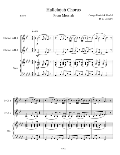 Hallelujah Chorus from Messiah (Clarinet Duet with Piano Accompaniment)