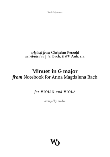 Minuet in G major by Bach for Violin and Viola Duet