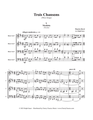 Trois Chansons (Three Songs) for Horn Quartet