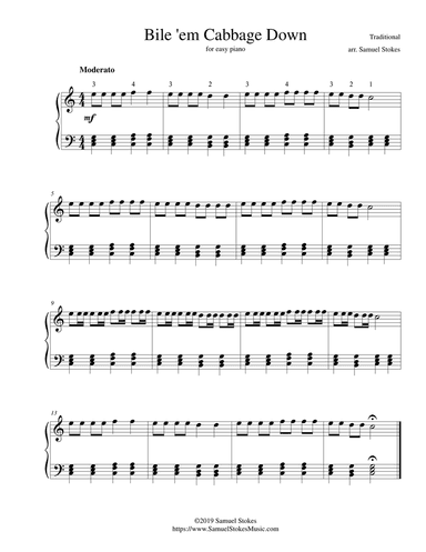 Bile 'em Cabbage Down (Boil Them Cabbage Down) - for easy piano