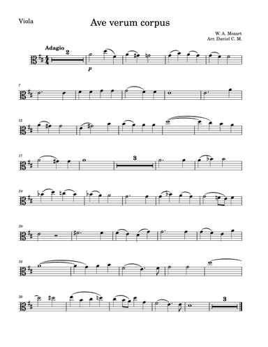 Ave verum corpus for viola and piano (easy)