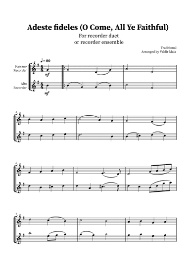O Come, All Ye Faithful (Adeste Fideles) - Recorder Duet