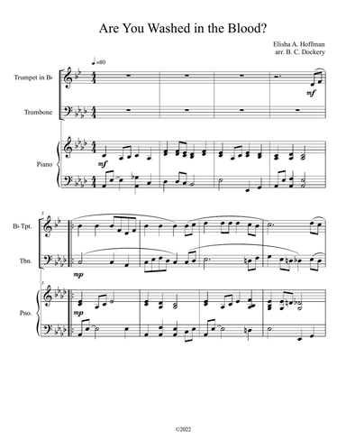 Are You Washed in the Blood? (Trumpet and Trombone Duet with Piano Accompaniment)