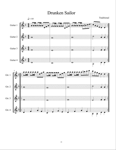 Drunken Sailor For Guitar Quartet