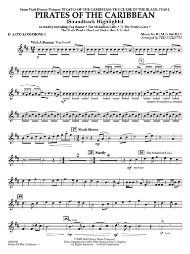 Pirates of the Caribbean (Soundtrack Highlights) (arr. Ted Ricketts) - Eb Alto Saxophone 1
