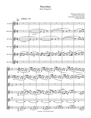 Recordare (from "Requiem") (F) (Violin Sextet)