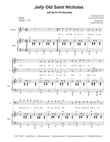 Jolly Old Saint Nicholas (with "Up On The Housetop") (Vocal Trio - (SAB)