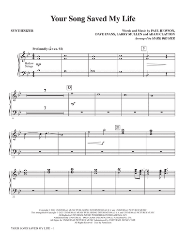 Your Song Saved My Life (from Sing 2) (arr. Mark Brymer) - Synthesizer