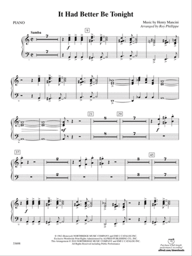 It Had Better Be Tonight (from The Pink Panther): Piano Accompaniment