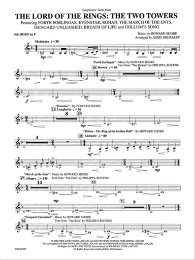 The Lord of the Rings: The Two Towers, Symphonic Suite from: 4th F Horn