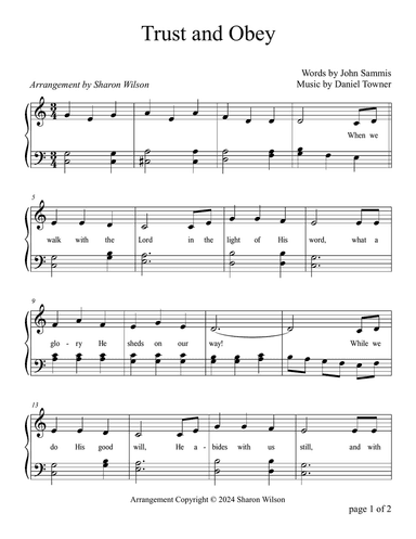 Trust and Obey (Two Octave, Early-Intermediate Piano Solo)