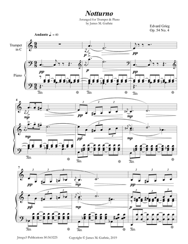 Grieg: Notturno Op. 54 No. 4 for Trumpet & Piano