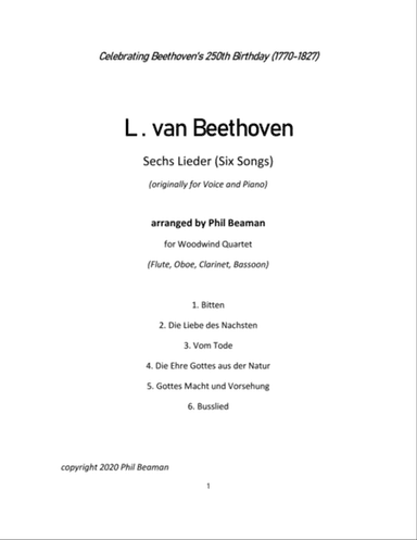 Sechs Lieder (Six Songs)-Beethoven-woodwind quartet
