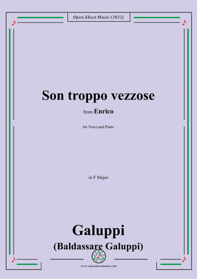 Galuppi-Son troppo vezzose,in F Major,from 'Enrico',for Voice and Piano