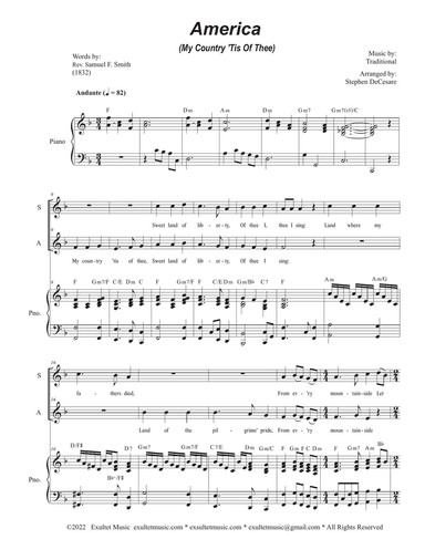 America (My Country, 'Tis of Thee) (Duet for Soprano and Alto solo)
