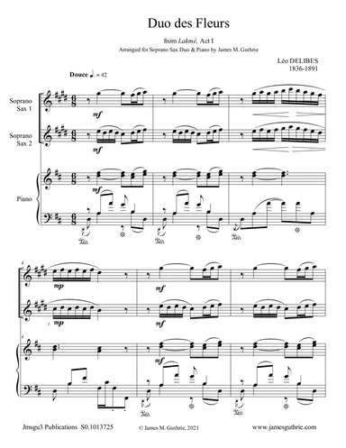 Delibes: Duo des Fleurs for Soprano Sax Duo & Piano