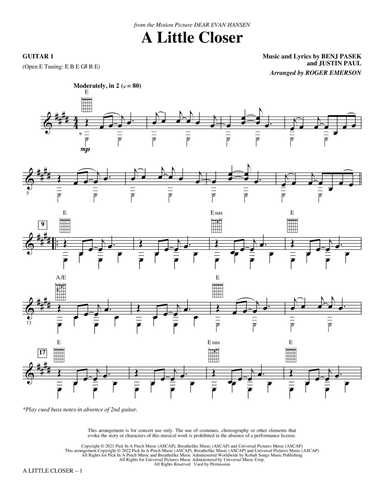 A Little Closer (from Dear Evan Hansen) (arr. Roger Emerson) - Guitar 1