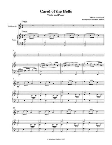 Carol of the Bells Violin and Piano