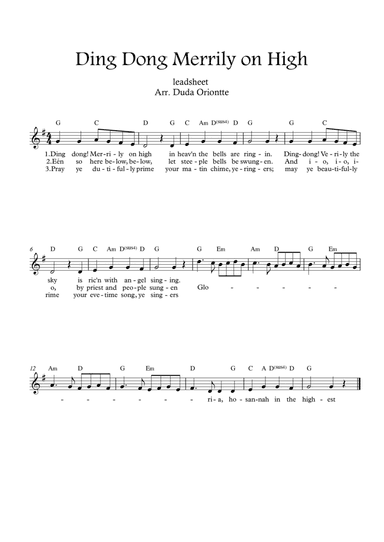 Ding Dong Merrily on High (leadsheet - G major - with lyrics)