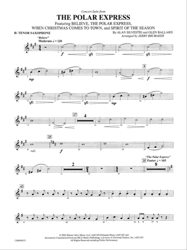 The Polar Express, Concert Suite from: B-flat Tenor Saxophone