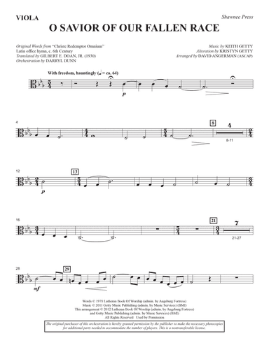 O Savior Of Our Fallen Race (arr. David Angerman) - Viola