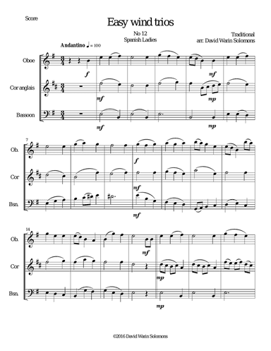 Spanish Ladies for double-reed trio (oboe, cor anglais, bassoon)