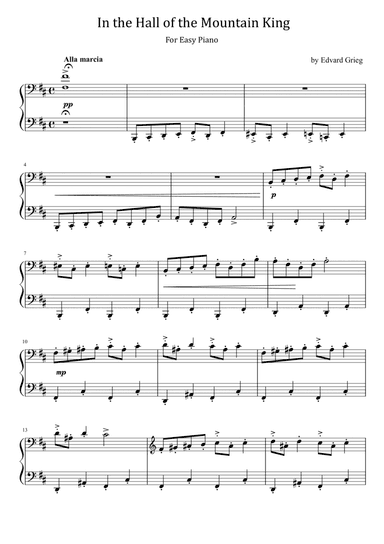 Edvard Grieg - In The Hall Of The Mountain King - For Easy Piano
