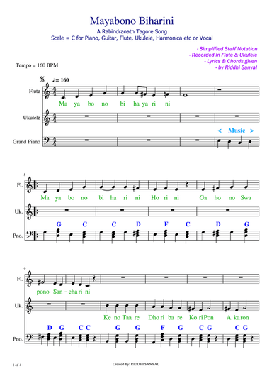 Mayabono Biharini Horini | A Tagore Song | Sheet Music in C