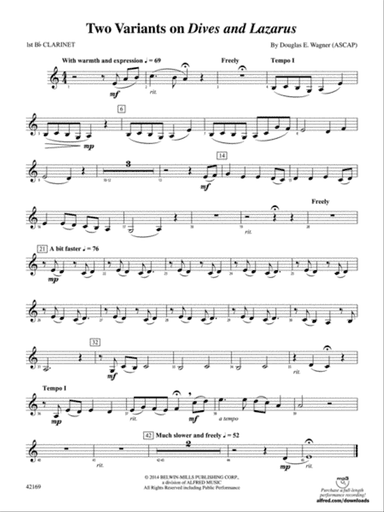 Two Variants on "Dives and Lazarus": 1st B-flat Clarinet