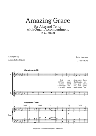 Amazing Grace in Cb Major - Alto and Tenor with Organ Accompaniment and Chords