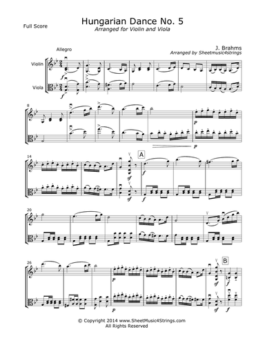 Brahms, J. - Hungarian Dance No. 5 for Violin and Viola