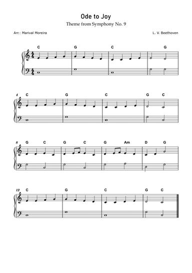 Ode to Joy - Beethoven (Beginner piano) - Score and Chords