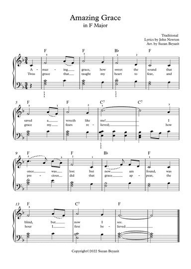 Amazing Grace in F Major (with Lyrics)