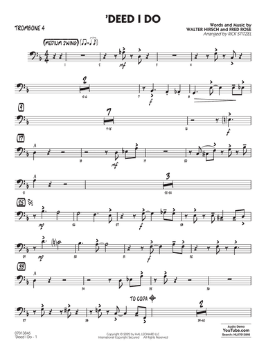 'Deed I Do (arr. Rick Stitzel) - Trombone 4