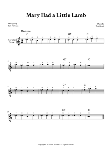 Mary Had a Little Lamb - Easy Guitar (with Chord and Fingering)