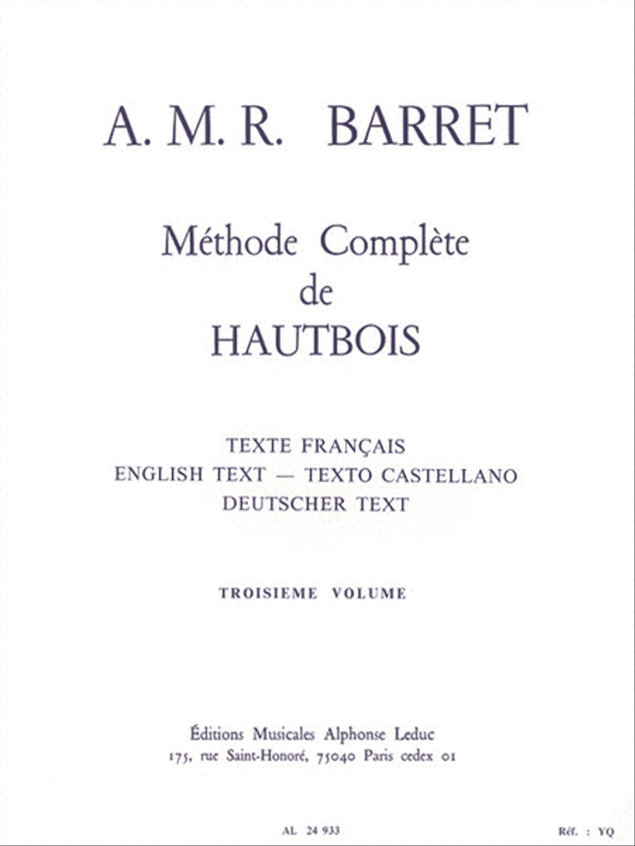 Apollon Marie Rose Barret - Methode Complete De Hautbois, 3rd Vol.