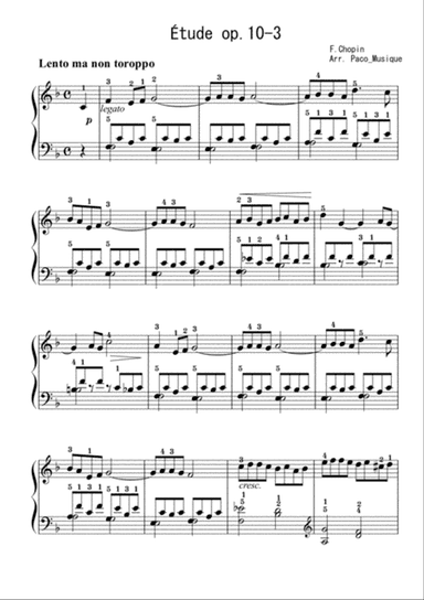 Etude Op. 10-3 by Chopin, "Tristesse" Easy piano solo