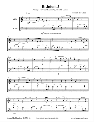 Josquin: Bicinium 3 for Violin & Cello