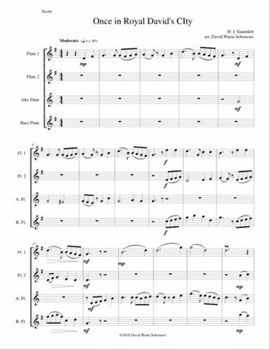 Once in royal David's city for flute quartet