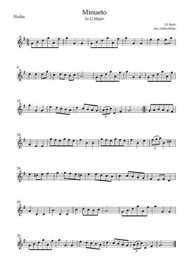 Minueto in G Major ( J.S. Bach) for Violin Solo