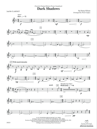 Dark Shadows (from the Original Motion Picture Soundtrack): 2nd B-flat Clarinet