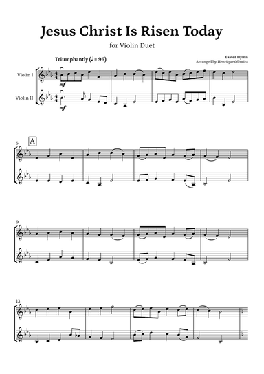 Jesus Christ Is Risen Today (for Violin Duet) - Easter Hymn