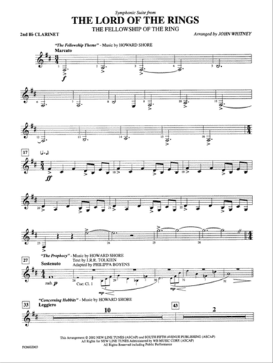 The Lord of the Rings: The Fellowship of the Ring, Symphonic Suite from: 2nd B-flat Clarinet