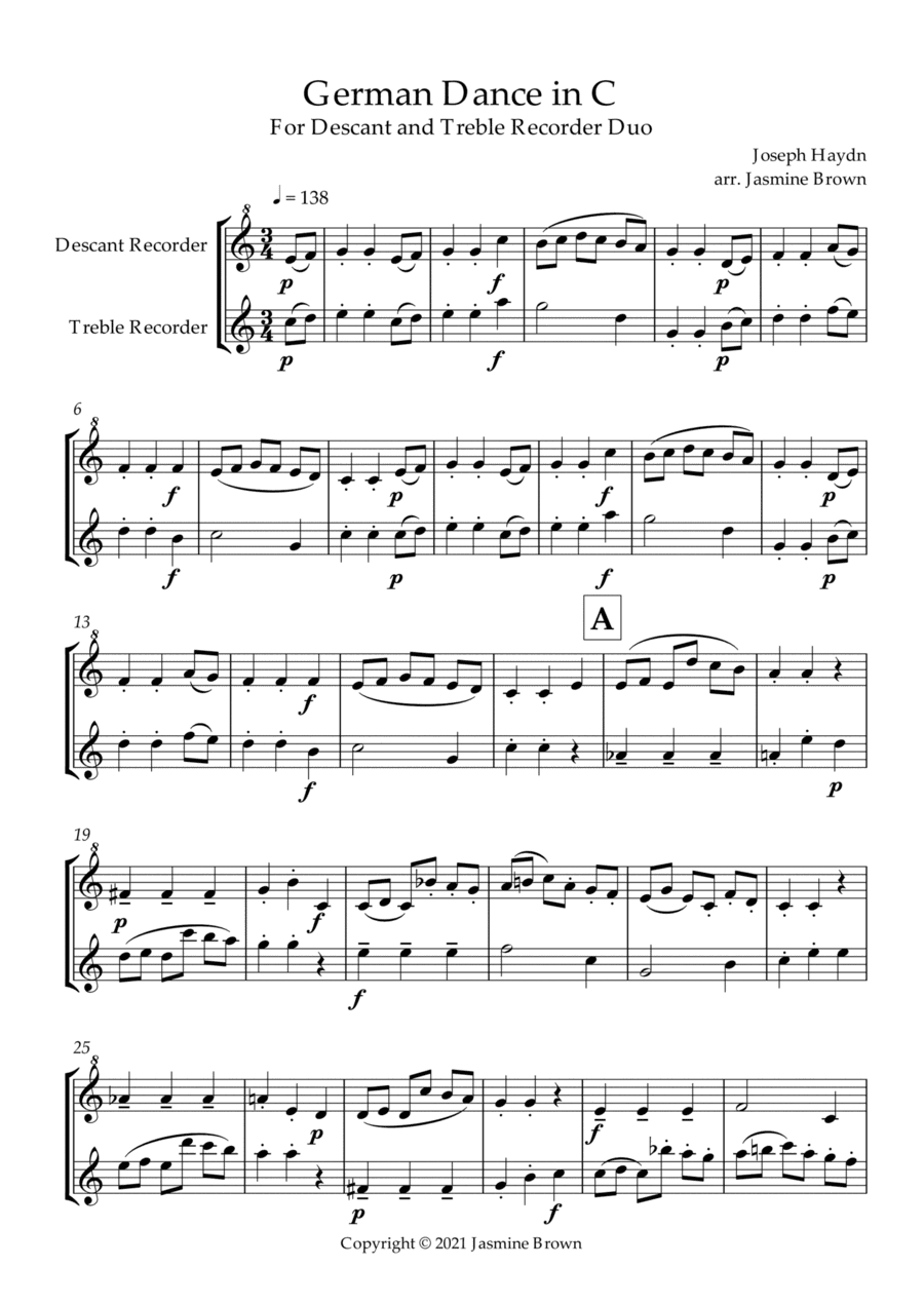 German Dance in C - Descant and Treble Recorder Duet